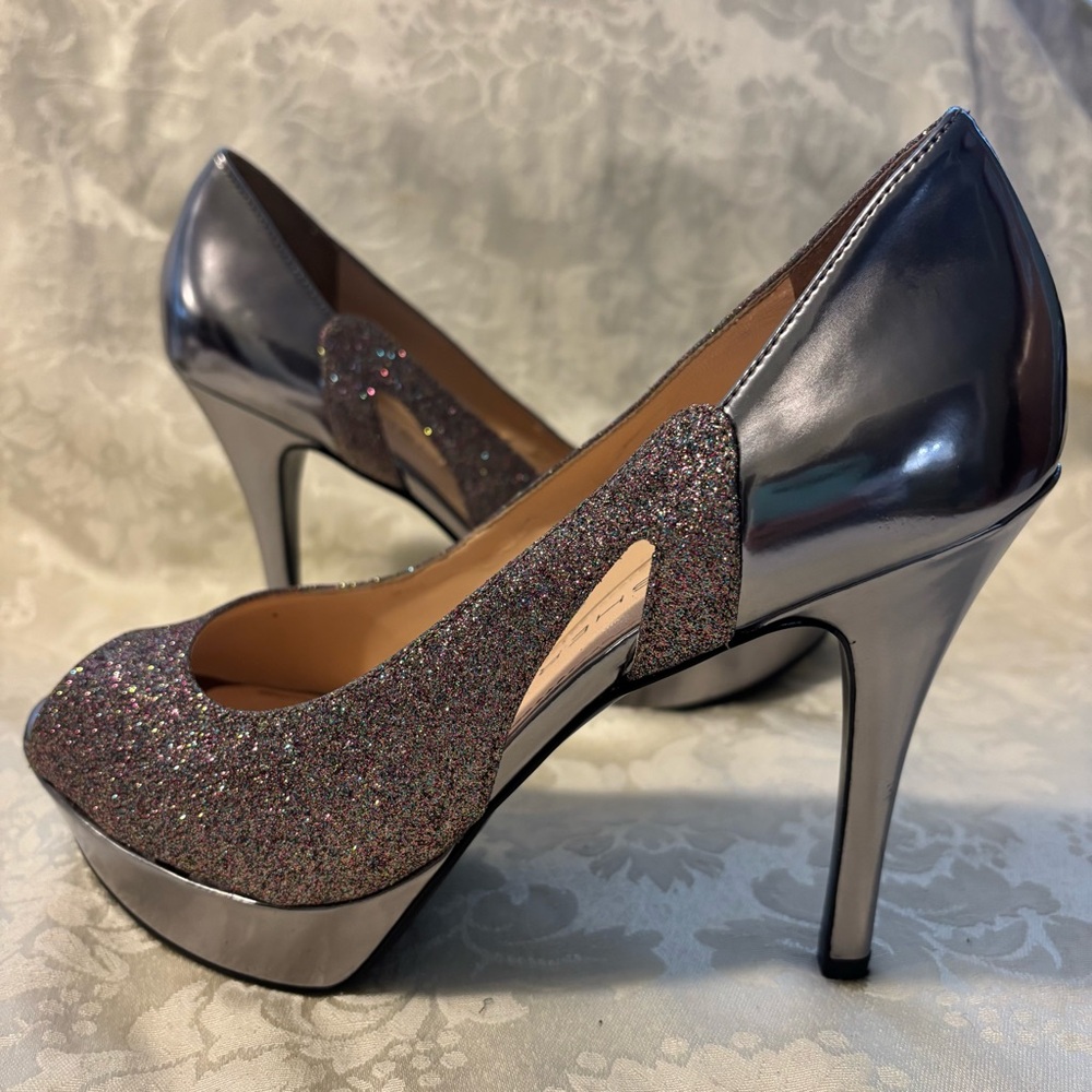 Marc Fisher Multi-Colored Peep Toe Glitter Pumps, Size 8.5